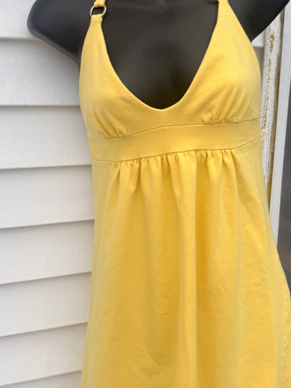 Moda International Yellow Cotton V-neck dress Sunny Yellow sz S